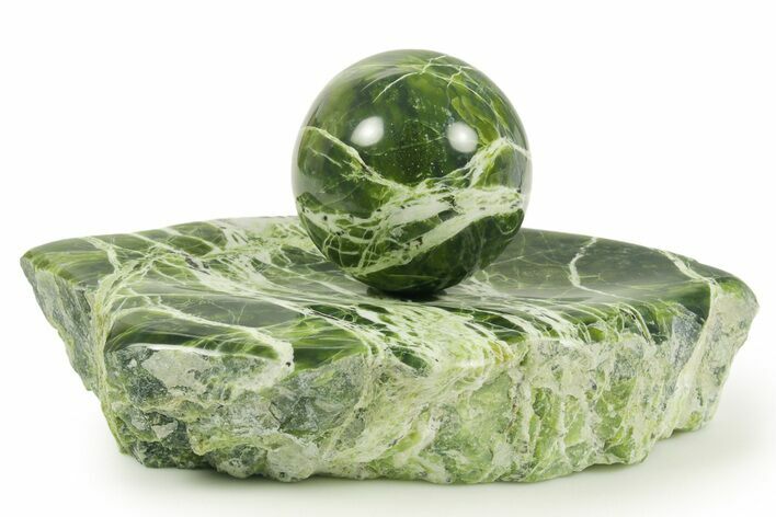 Polished Noble Serpentine Sphere with Base - Washington #367357